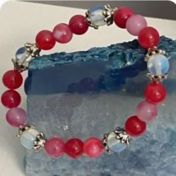 NEW Genuine Agate & Moonstone stretch bracelet - Picture 2 of 2